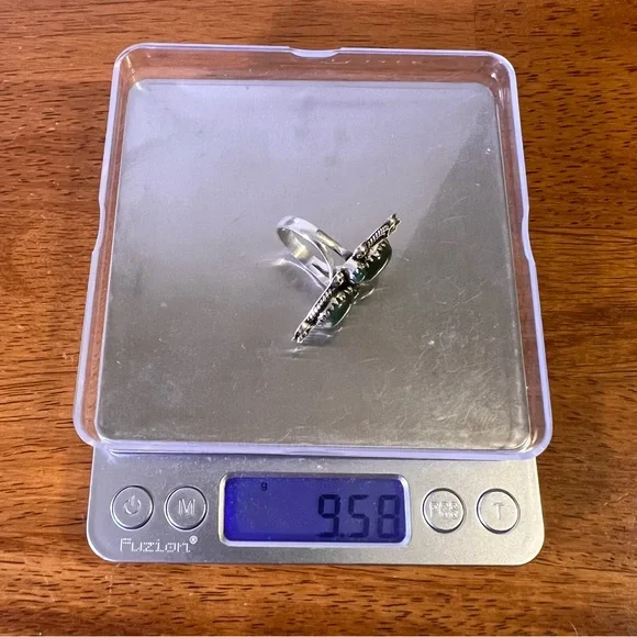 925 Sterling Silver Green Turquoise Ring with Floral Details – Size 7 - Picture 12 of 13